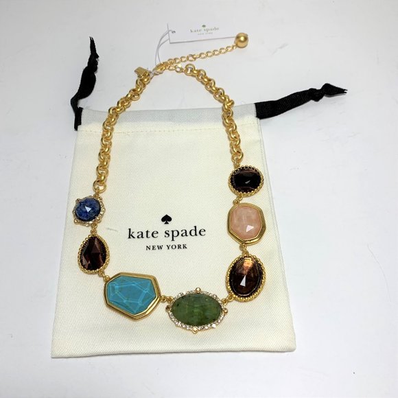 Kate Spade Perfectly Imperfect Necklace Stone Station Drop Gold Multi-Color NEW - Picture 6 of 10